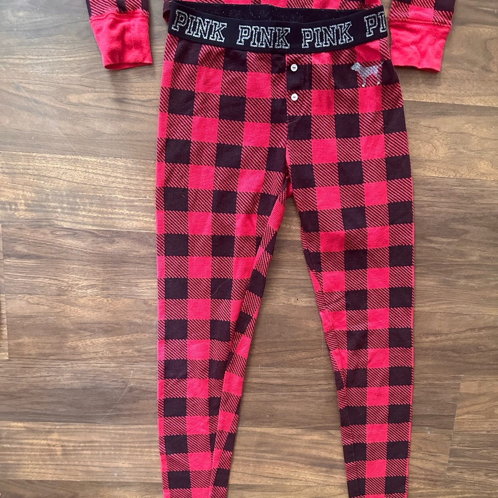 PINK Victoria's Secret Red & Black Buffalo Plaid One-Piece Pajama - Picture 3 of 3